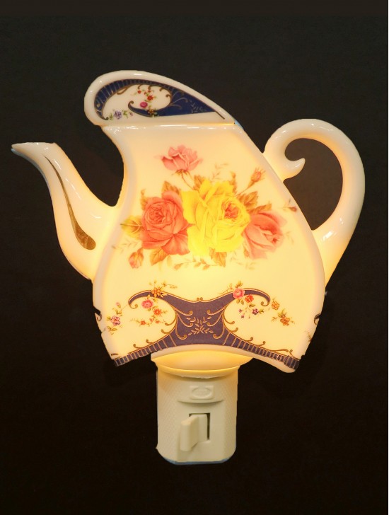 Porcelain Flower Tea Pot Night Light with Gift Box